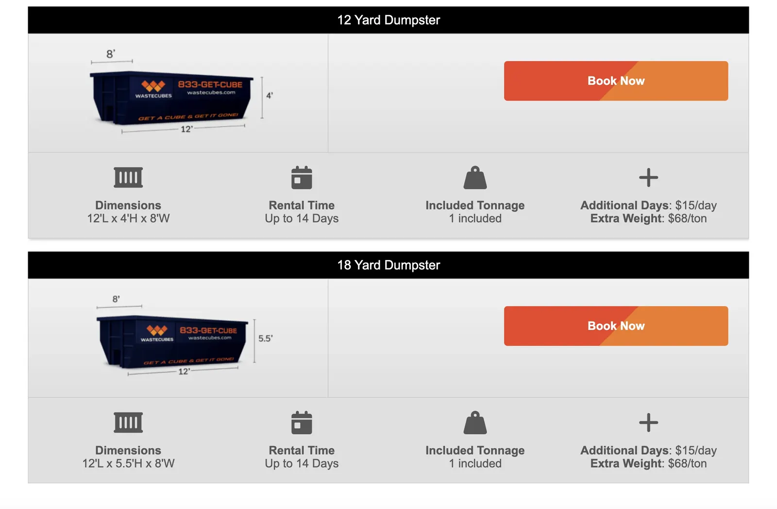 Online Booking Page Waste Cubes